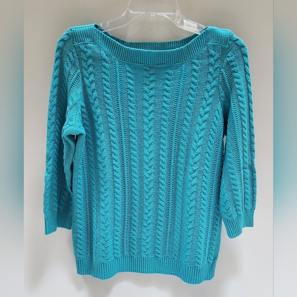 CHAPS Cable Knit Turquoise Cotton Blend Sweater Petite M